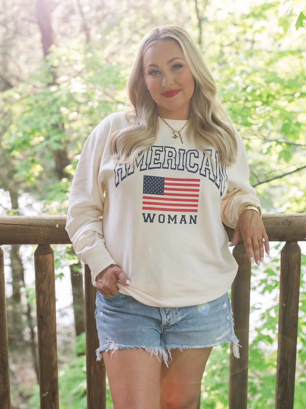 Living Fully Co American Woman Flag Graphic Sweatshirt - Cream